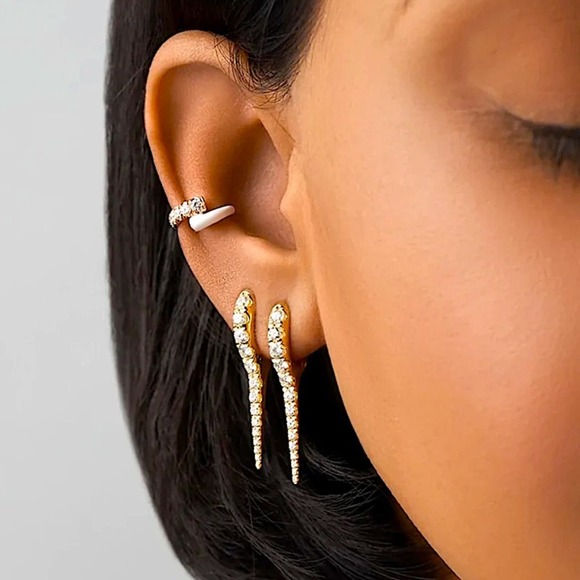 Sterling Silver Cubic Zircon Spiked Earrings, Minimalist, Punk, Gothic - Picture 1 of 10